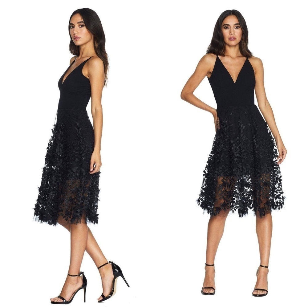 New! Dress The Population Darleen Black Embroidered Mesh/ Tulle Dress Xs Nwt!
